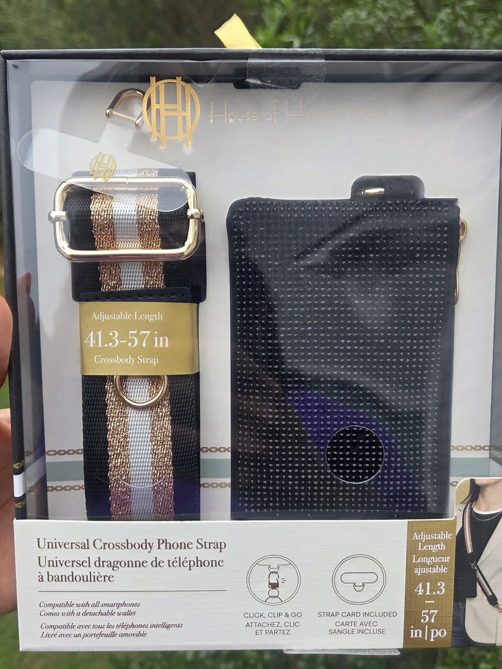 House of Harlow 1960 Black Crossbody Phone Strap & Wallet with Gold Accents
